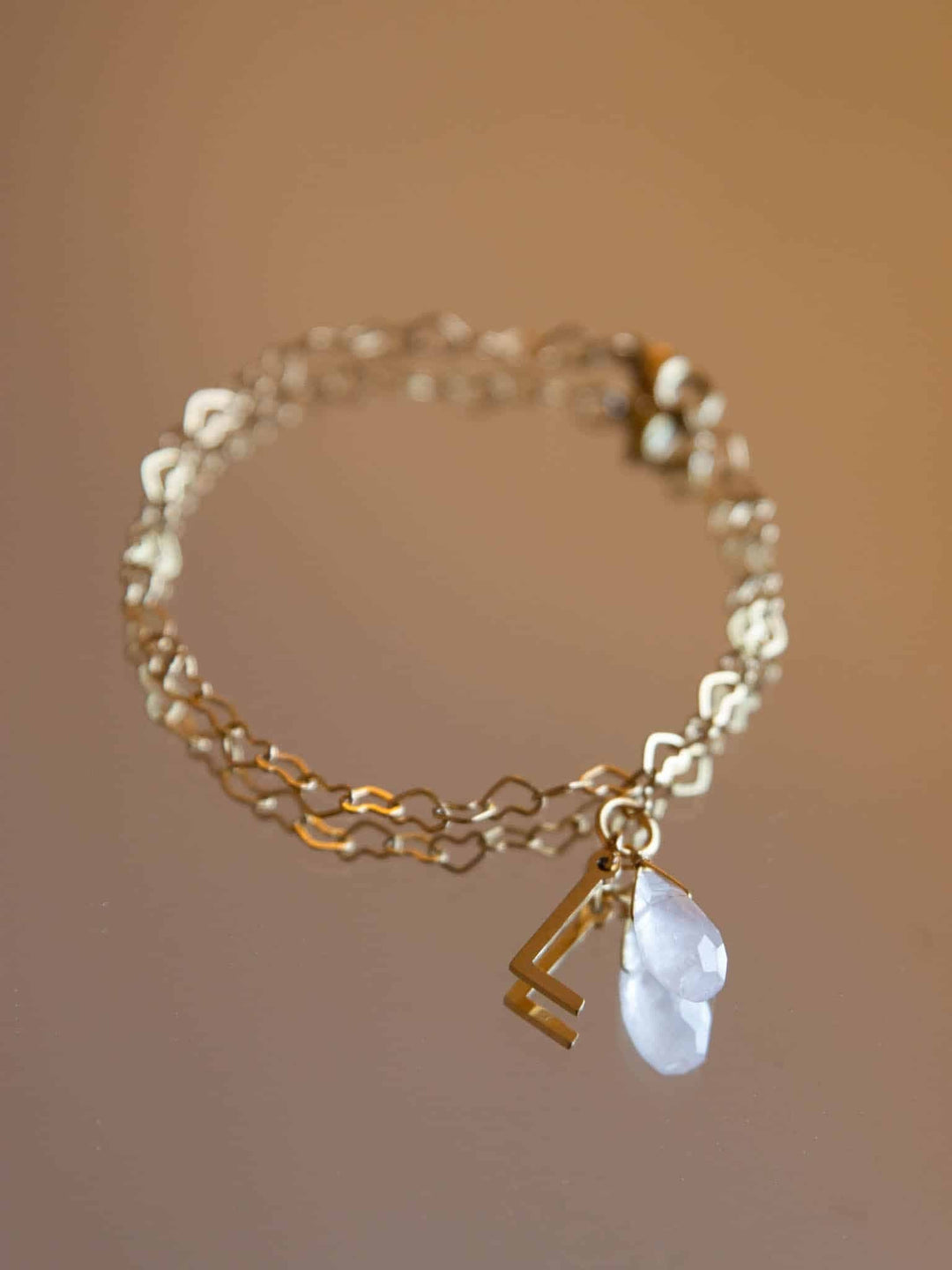 Personalized Connected Hearts Bracelet - Armkette (wasserfest) - Rosenquarz