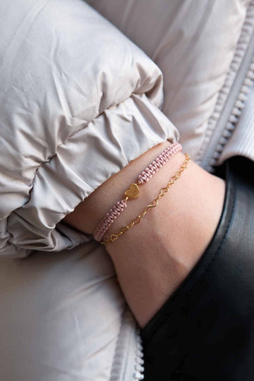 Personalized Connected Hearts Bracelet - Armkette (wasserfest) - Rosenquarz