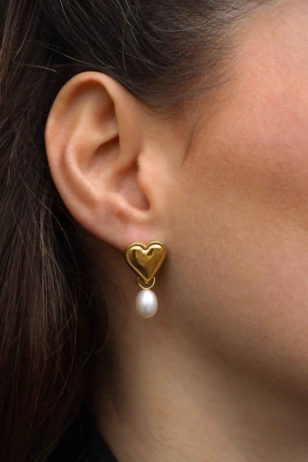 Heart Big Pearl Stud - Ohrstecker (wasserfest)