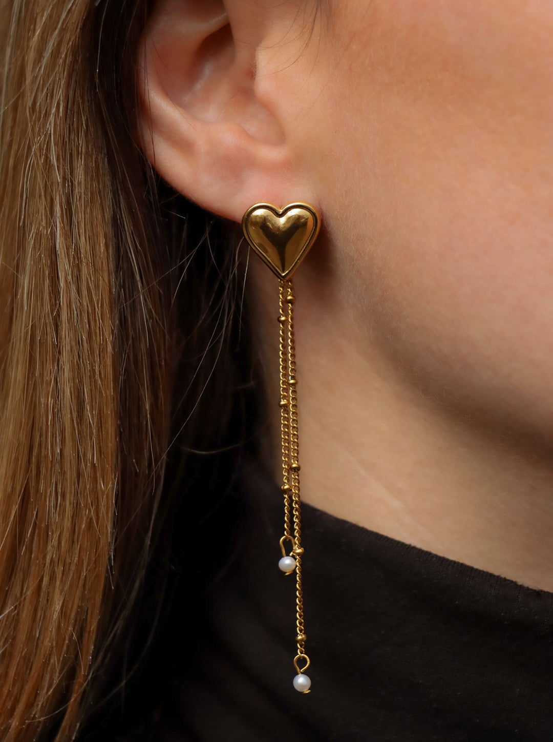 Heart Hanging Pearl Studs - Ohrstecker (wasserfest)