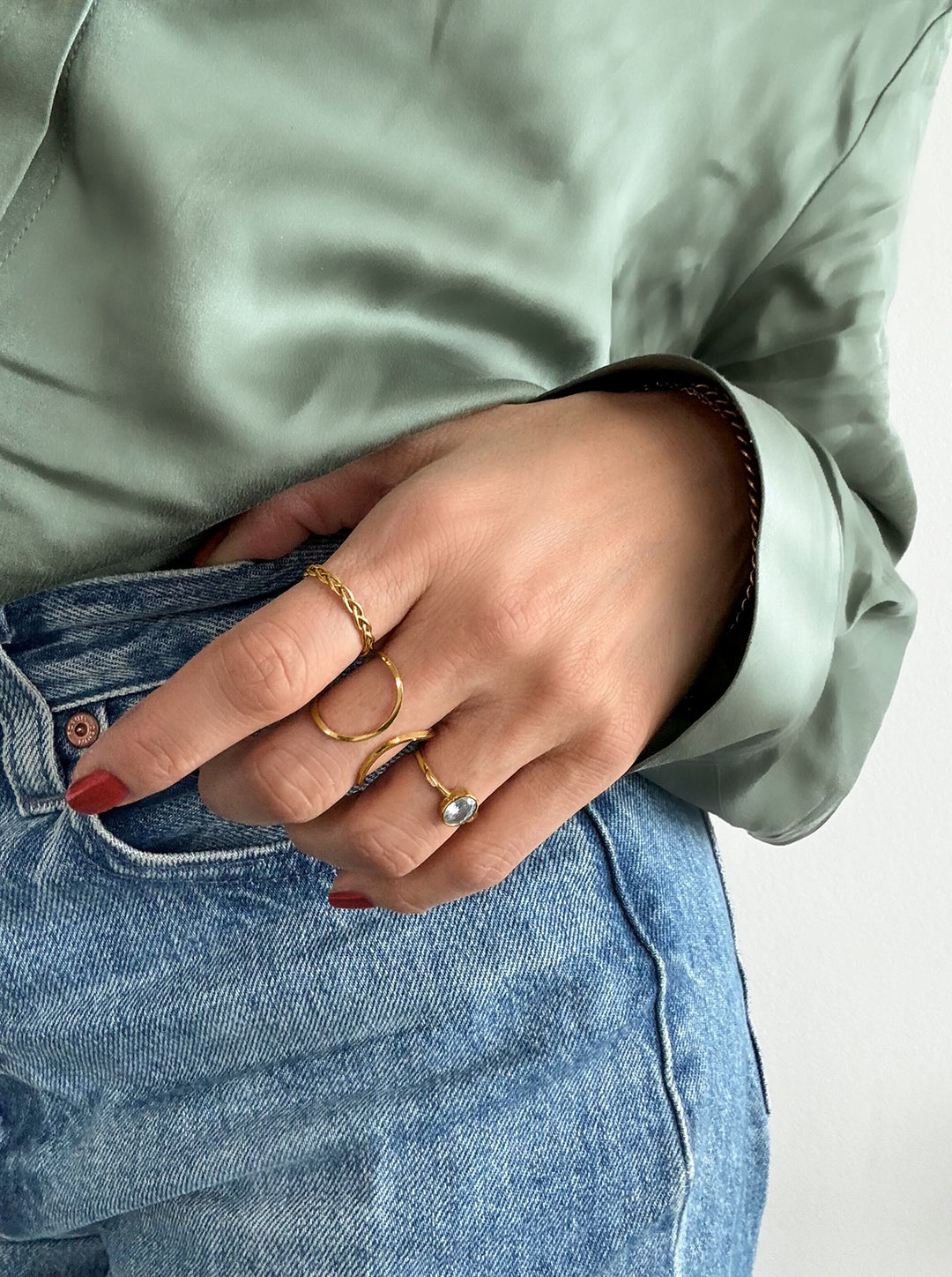 Crossed Braided Zircone Ring Set (wasserfest)