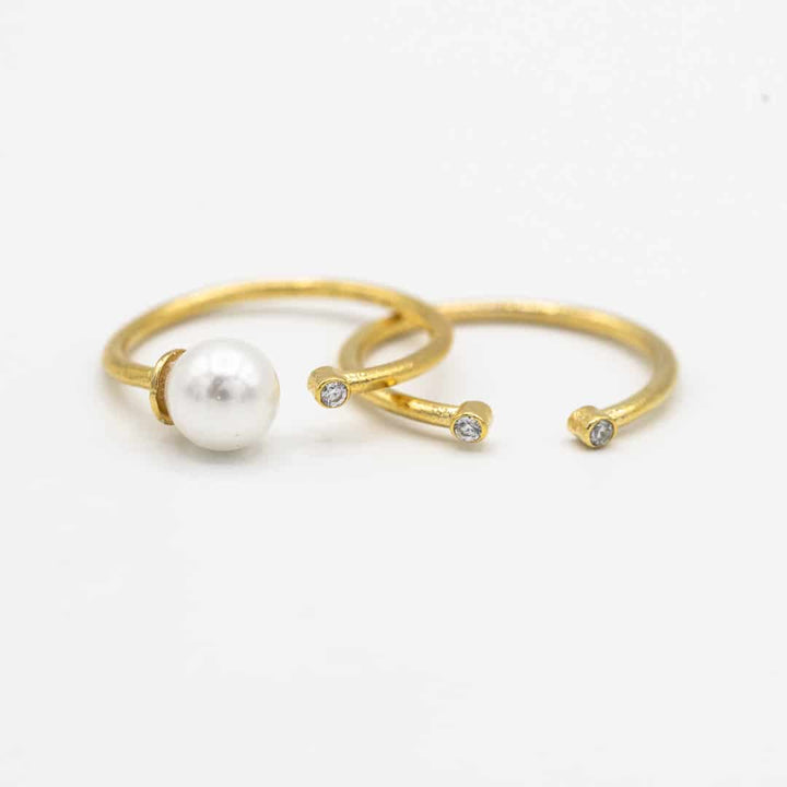 Pearl & Zircone Love Ring Set (waterproof)