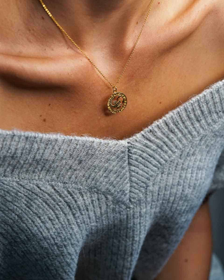 Round Zodiac Sign Necklace - Halskette (wasserfest)